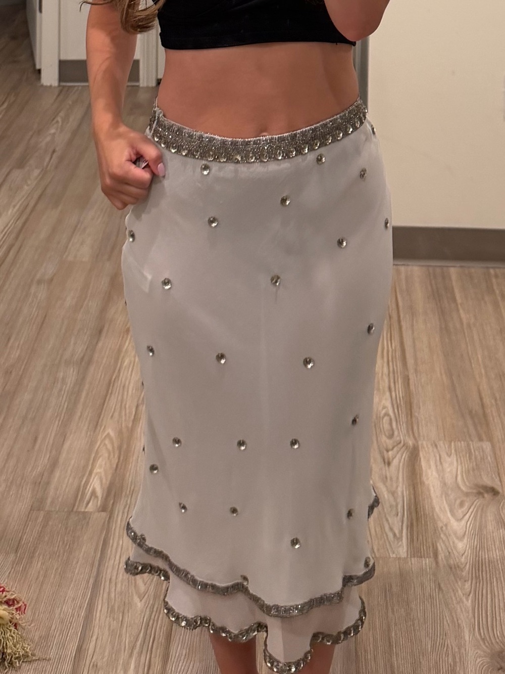 White Midi Skirt with Silver Embellished Trim - Picture 8 of 8